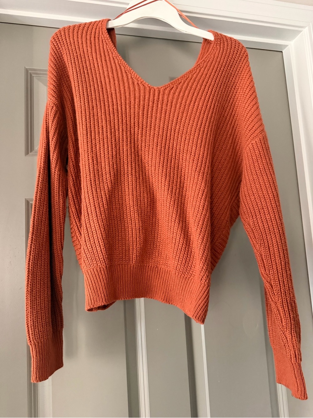 Fashion Nova Orange V-Neck Chunky Knit Sweater